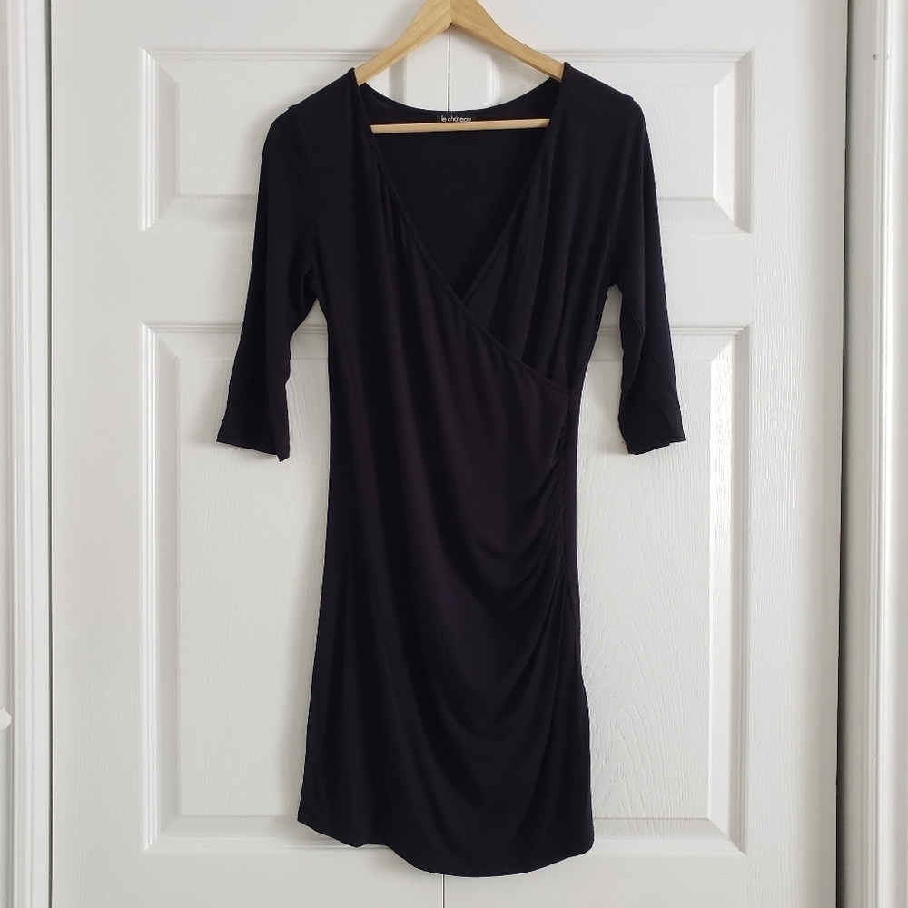⭐3/$24⭐ Le Chateau Women's Fitted Rouching Black Dress Size S - Picture 3 of 10